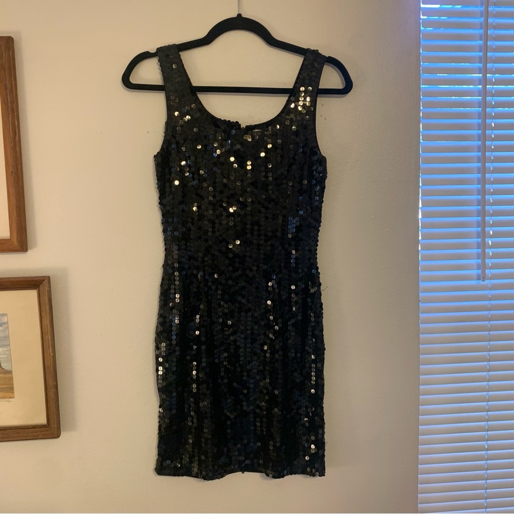 Sequin black mini dress